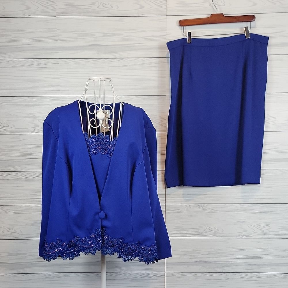 Jeffrey and Dara Vintage Formal Suit Skirt Set Royal Blue Womens Size XL